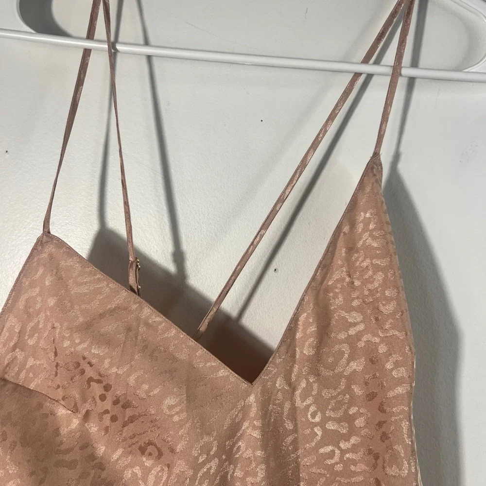 Victorias Secret Leopard Satin Slip Dress Pink‎ Champagne Rose Cross Back Large